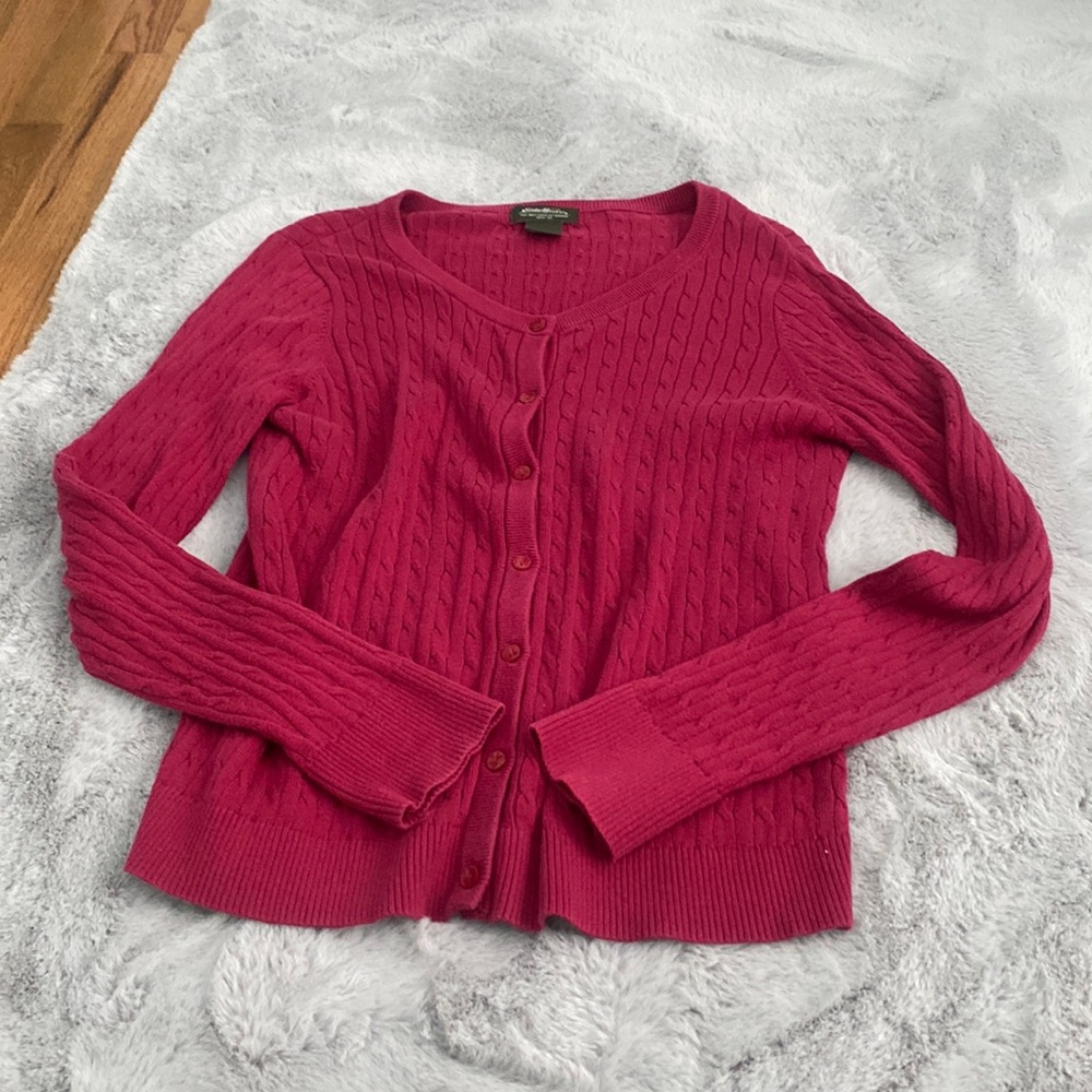woman’s button up Eddie Bauer sweater